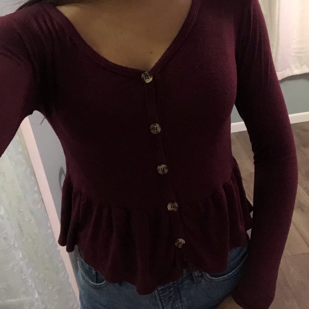 Purple Button Up Ruffle Top